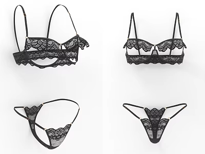 Elegant Black Lace Lingerie Set With Bras And Matching Panties 3d model