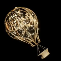 Decorative Golden Hot Air Balloon Ornament With Intricate Carvings String Lights And Small Basket