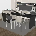 Modern Bar Counter Design With Black White Chairs And Open Kitchen Layout 3d model