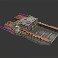Military Armored Vehicle With Red Gray Metal Structure And Tactical Flatbed Design
