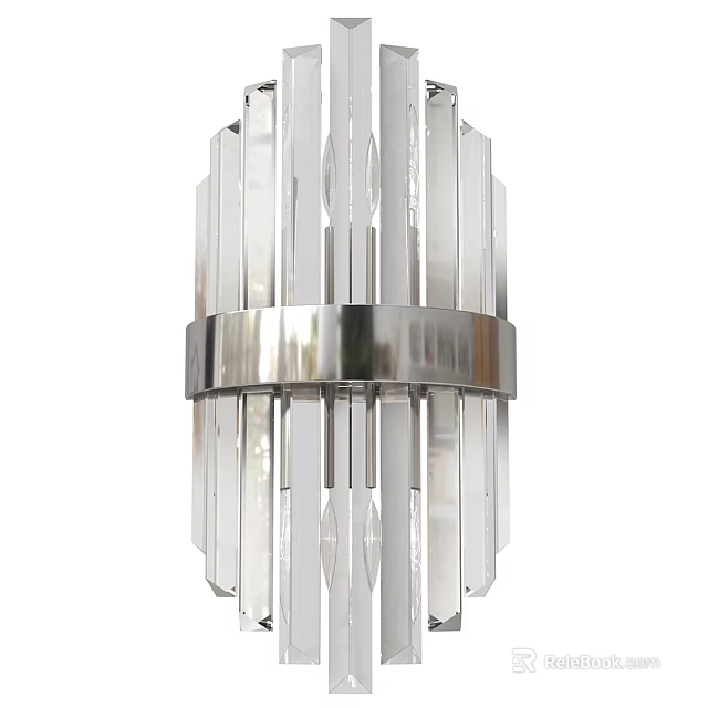 Modern Wall Light With Transparent Glass Strips And Chrome Metal Ring Design 3d model 