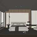 Modern Bedroom Interior Design With Wooden Wall Large Bed Nightstand Chair And Rug
