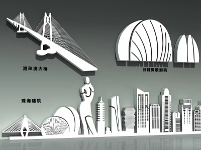 Zhuhai Architectural Skyline Featuring Hong Kong Zhuhai Macao Bridge And Sun Moon Shell Opera House 3d model