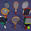 Colorful Tennis Rackets With Different Styles And Tennis Balls As Sports Equipment