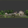 Scenic Traditional Village Landscape With Red Roofed Houses Green Lawns And Trees