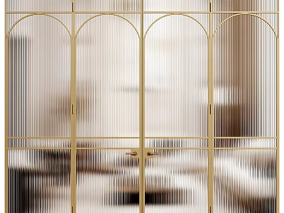 Elegant Gold Frame Double Doors With Arched Design And Glass Panels In Interior Space 3d model