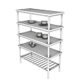 Sturdy Metal Kitchen Shelf With Multiple Layers Holding White Bowls And Cups