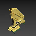 Yellow Mechanical Arm For Utility Vehicle With Hydraulic System And Green Base