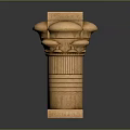 Ancient Egyptian Stone Column With Carved Reliefs And Lotus Shaped Capital