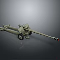 Military Towed Artillery Weapon With Long Barrel Wheeled Carriage And Green Color