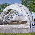 Tranquil Garden Landscape Design With White Arched Structure Green Trees And Circular Paved Area 3d model
