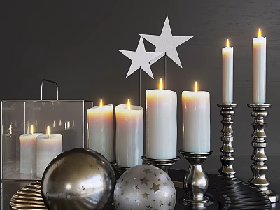 Decorative Ornament Set With Candles Candle Holders Star Decorations And Metallic Balls 3d model