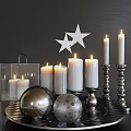 Decorative Ornament Set With Candles Candle Holders Star Decorations And Metallic Balls