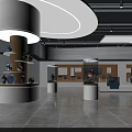 Contemporary Museum Exhibition Hall With Circular Columns Glass Display Cases And Artifacts