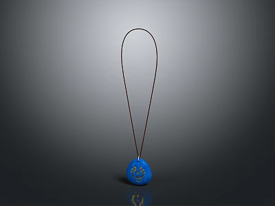 Elegant Blue Pendant With Gold Pattern Hanging On Black Cord Design 3d model
