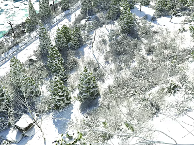 Enchanting Winter Natural Landscape With Snow Covered Trees And Vast Snowy Field 3d model