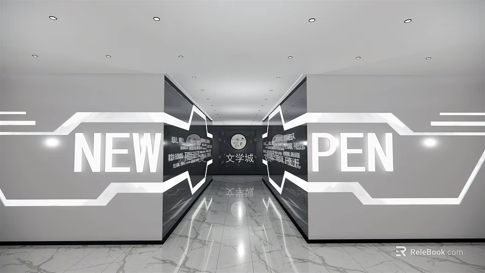 New Open University Town Corridor With Modern Interior And Illuminated Signage 3d model 