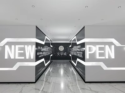 New Open University Town Corridor With Modern Interior And Illuminated Signage 3d model