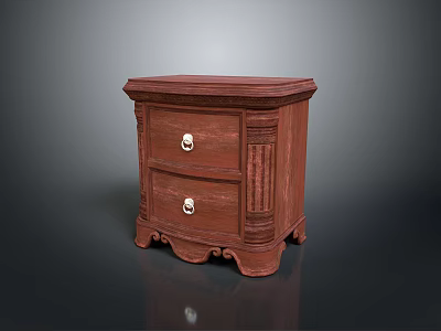 Ornate Vintage Brown Wooden Nightstand With Two Drawers And Carved Details 3d model
