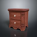 Ornate Vintage Brown Wooden Nightstand With Two Drawers And Carved Details
