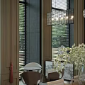 Modern Luxury Sales Office Interior Design With Large Windows Blinds Pendant Lights And Green Plants