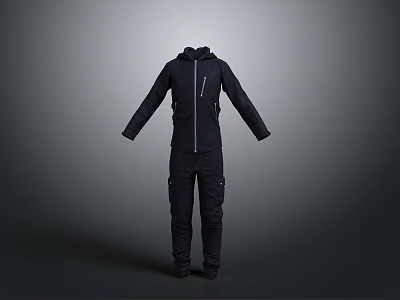Practical Black Hooded Jacket and Pants Set for Daily Outdoor Wear 3d model