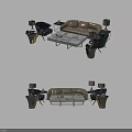 Modern Sofa And Coffee Table Set With Beige Upholstery Blue Accents And Side Table Lamps