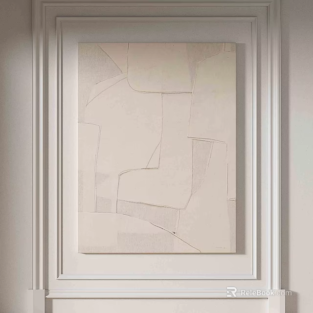 Abstract Painting Hanging On White Wall With Geometric Shapes Light Gray Tones Simple Lines 3d model 