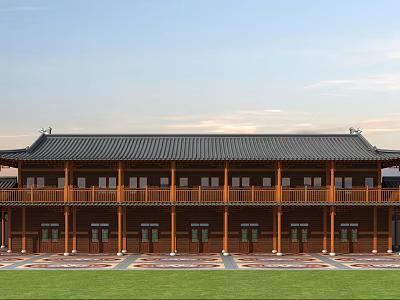 Classic Ancient Chinese Architecture Design With Wooden Structure Overhanging Eaves And Tiled Roof 3d model