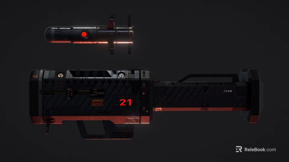 Futuristic Sci Fi Weapon With Red Glowing Accents Mechanical Structure And Number 21 Detail 3d model 