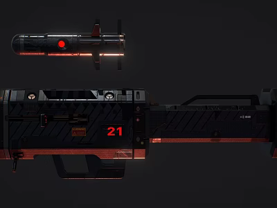 Futuristic Sci Fi Weapon With Red Glowing Accents Mechanical Structure And Number 21 Detail 3d model