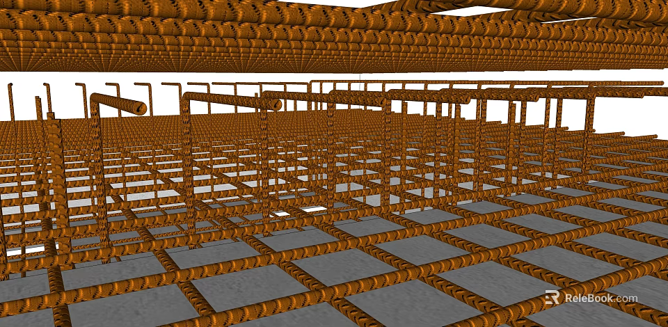 Intricate Grid Structure With Orange Lines And Gray Squares Design 3d model 