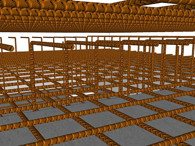 Intricate Grid Structure With Orange Lines And Gray Squares Design 3d model