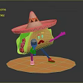 Anthropomorphic Taco Decorative Toy With Sombrero Mustache Holding Burger Orange Shoes On Orange Platform