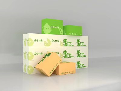 Stacked Heart Print Daily Necessity Boxes With Green White And Yellow Packaging 3d model