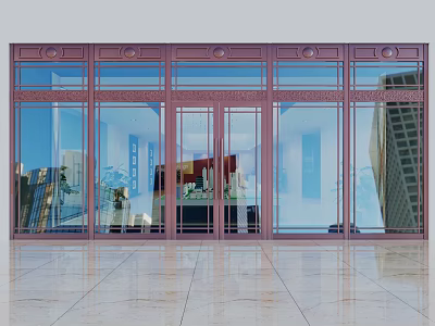 Modern Glass Entrance Door With Metal Frame And Reflective Surface Design 3d model