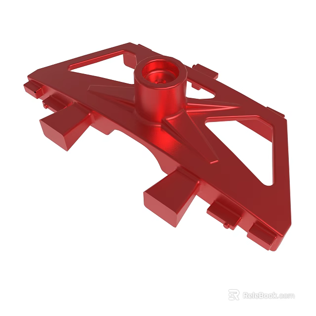 Red Industrial Metal Mechanical Part Featuring Central Hole And Geometric Design 3d model 