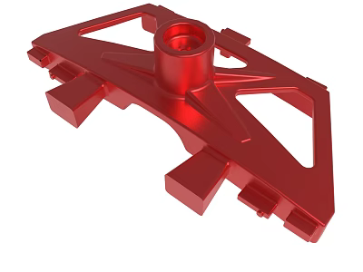 Red Industrial Metal Mechanical Part Featuring Central Hole And Geometric Design 3d model