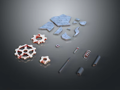 Modern Lighting Fixture Combination With Blue Fragment Parts Red Gear Components And Metal Tubes 3d model