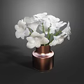 Elegant White Flowers Arrangement In Copper Cylindrical Vase With Green Leaves
