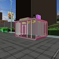 Modern Security Booth With Glass Walls On Plaza Near Green Plants And Street Lamp