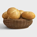 Freshly Baked Golden Crusty Round Bread Loaves in Wicker Basket