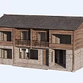 Two Story Rural Self Built House With Wooden Walls Stone Base And Tile Roof