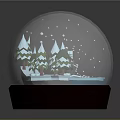 Decorative Snow Globe with Green Pine Trees Small House Snowy Ground and Falling Snowflakes