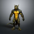 Muscular Mythical Dragon Character With Yellow Chest Scaly Skin And Tail