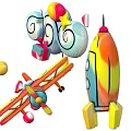 Colorful Rocket And Airplane With Stars Clouds Balloons And Gift Boxes For Space Themed Decorations