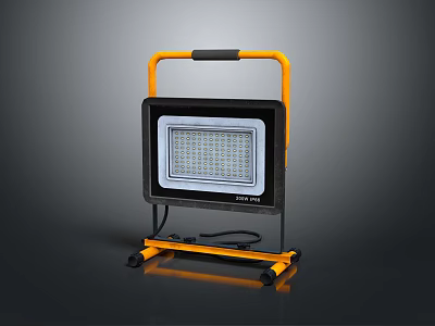 Portable LED Floodlight With Yellow Handle Black Housing Bright LED Bulbs And Wheels 3d model