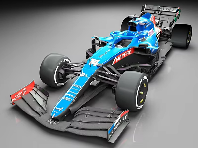 Blue Formula 1 Racing Car With Aerodynamic Design And Sponsor Logos 3d model