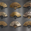 Traditional Chinese Fan Wall Hangings With Oriental Painting And Calligraphy Patterns