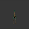 Small Green And Brown Striped Theropod Dinosaur Standing On Dark Background With Reflection 3d model